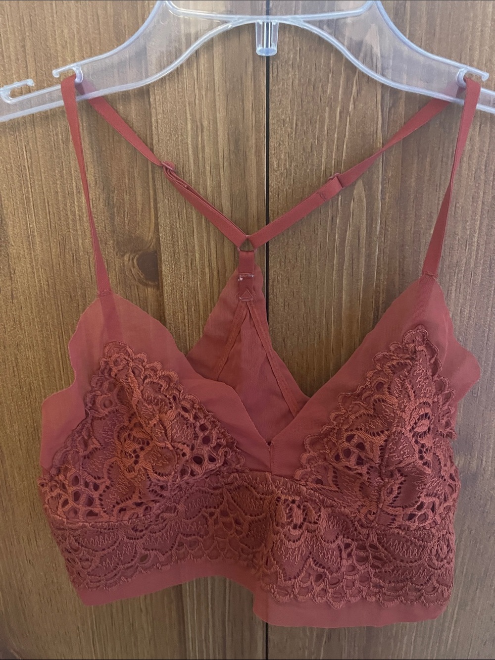 aerie Lace Bandeau Bralette in Rust Red